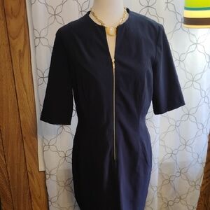 Tahari Navy Midi Dress with Gold Accents